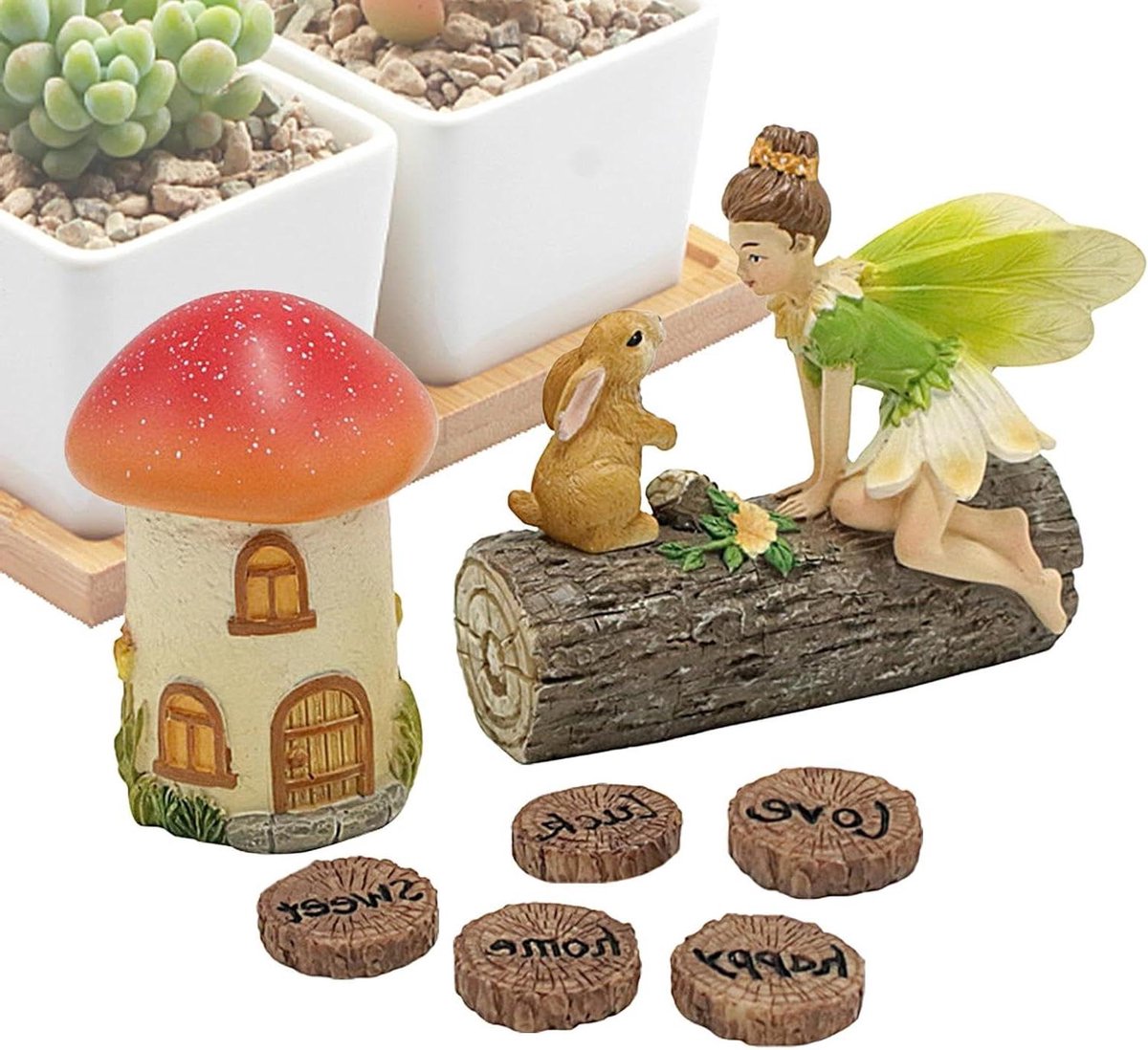 Feeënhuisjes Set - Miniatuur Tuinset - Decoratie Aanbrengen - Gedetailleerd Ontwerp - Circa 8 cm Hoog - Meerdere Kleuren