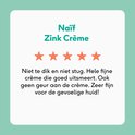 Naïf Zinkcrème review met 4 van de 5 sterren. Tekst beschrijft de crème als niet te dik en zonder geur.