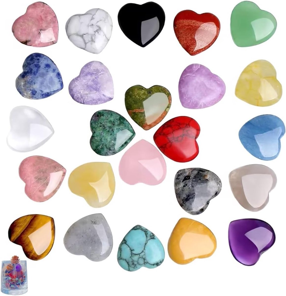 24 Stuks Hartstenen - Natuurlijke Kristallen en Helende Edelstenen voor Meditatie, Chakra en Reiki, Perfect voor Valentijnsdag en Geluk