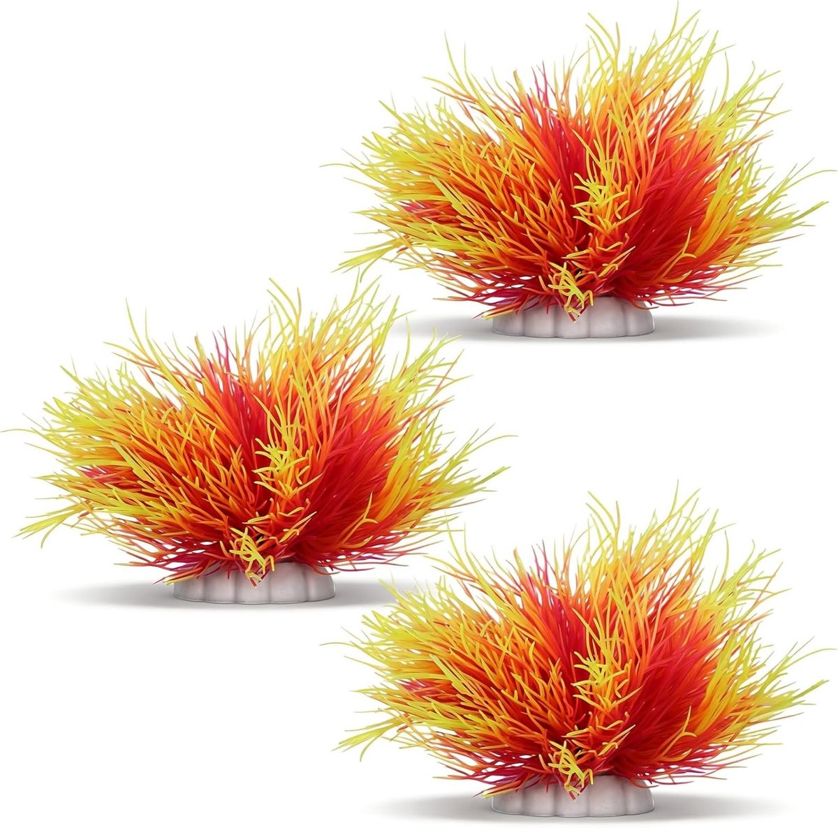 Kunstmatige aquariumplanten set van 3 - Realistische waterplanten voor aquaria, mini-vijvers en aquascaping, ideaal voor decoratie en reptielen (roze-geel)