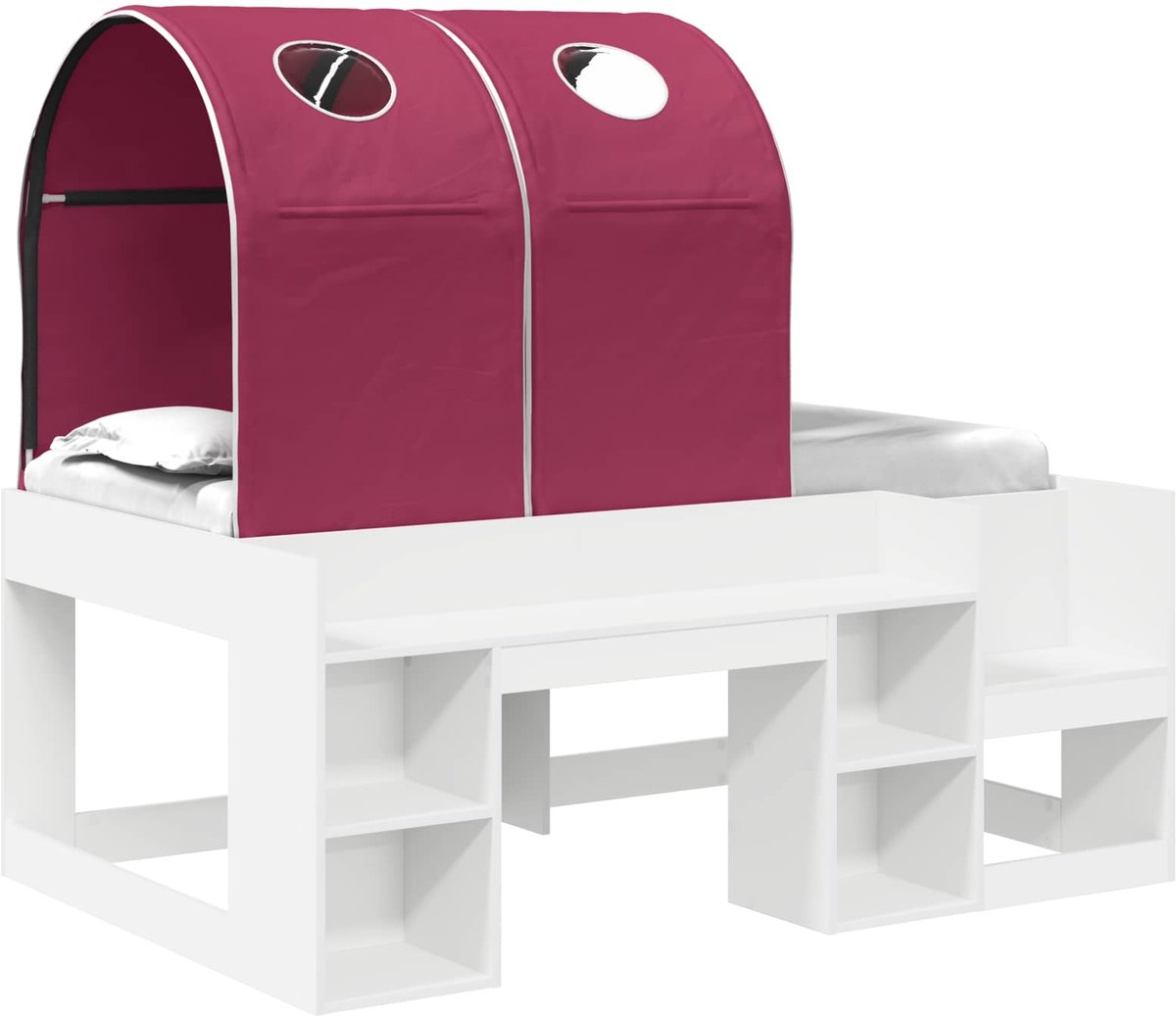 vidaXL Bed - met - Tunnel - met - plank - 3 - st - Wit - en - Rood - Bewerkt - hout Wit en rood