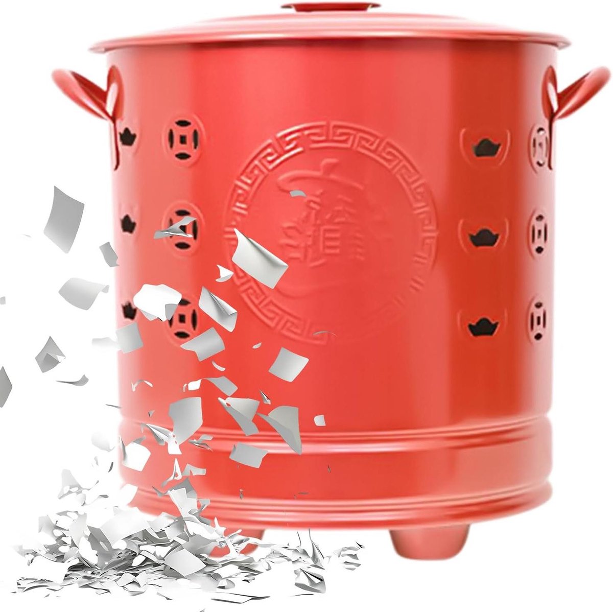 Papieren brander - Vuurton RVS - Afval verbranden - Zijdelingse luchtstroom - 32 x 27 x 32 cm - Rood