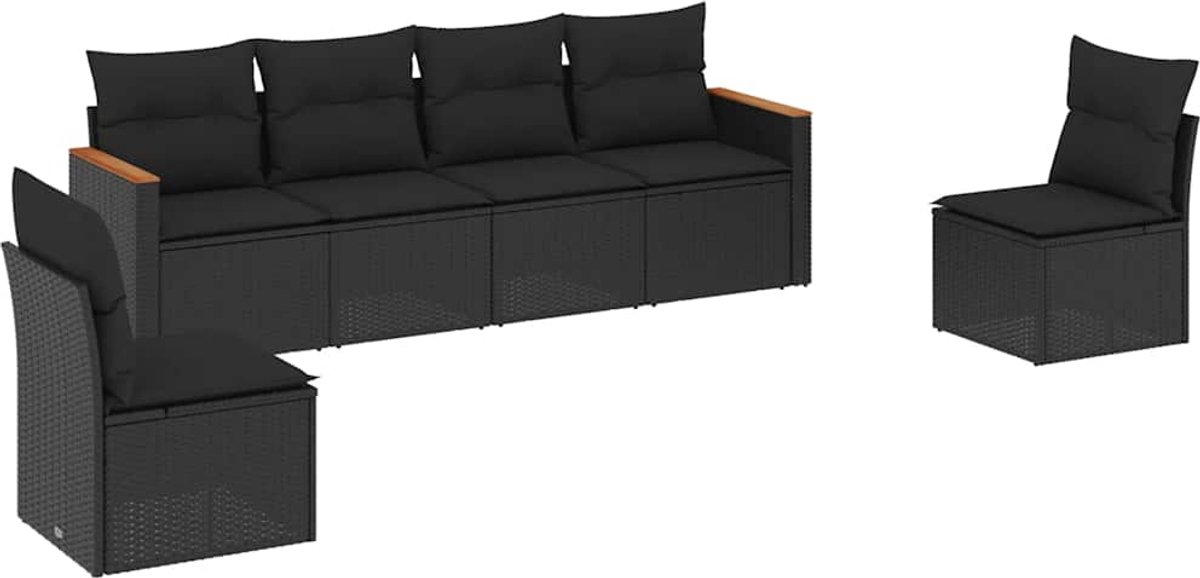 vidaXL 6-delige - Loungeset - met - kussens - poly - rattan - zwart