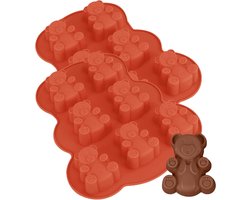 YXHZVON 2 Silicone Molds with 7 Cutouts, Bear Slot, Non-Stick Coating, Mini Shape for Decoration, Small Cake, Chocolate (Red)