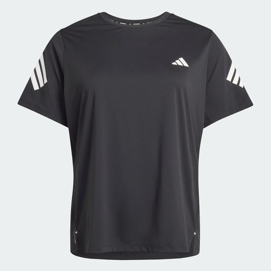 Zwart Adidas sportshirt met witte strepen op de schouders en een Adidas logo.