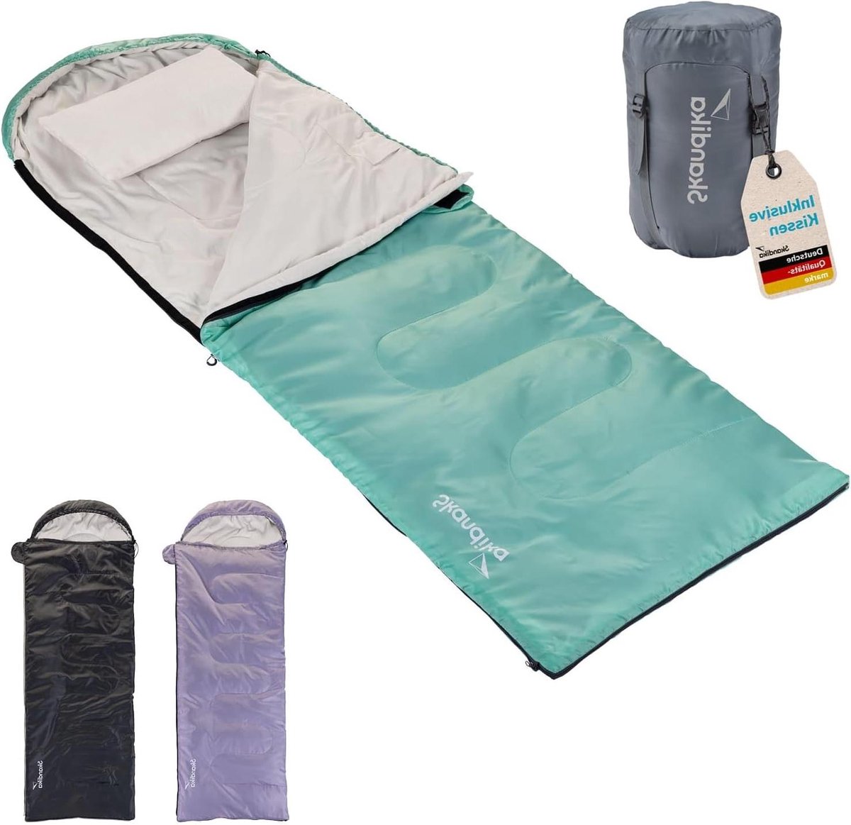 Dekenslaapzak - Slaapzak dekenmodel - Kamperen en buiten - Inclusief kussen met sherpa - 220 x 75 cm - IJsblauw