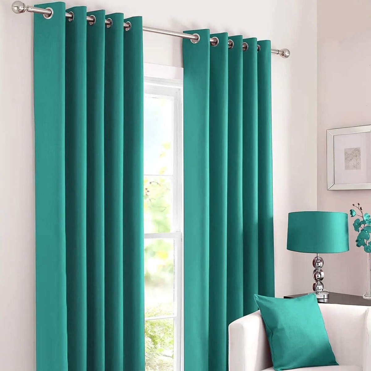 Kinfolk Textile Blackout Thermal Eyelet Ring Top Insulated Pair of Curtains Including 2 Tiebacks (Teal, 46" x 72")