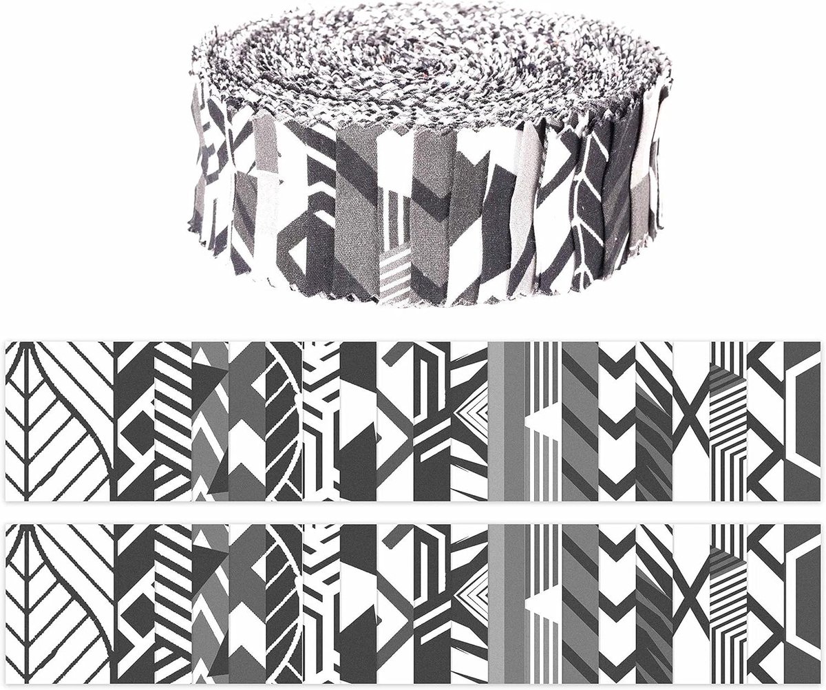 Stoffen Strips - Quiltstof Rolletjes - Hobby Naaien - Machinaal Zigzag Randen - 40 Stuks 6.4x106cm - Wit Zwart