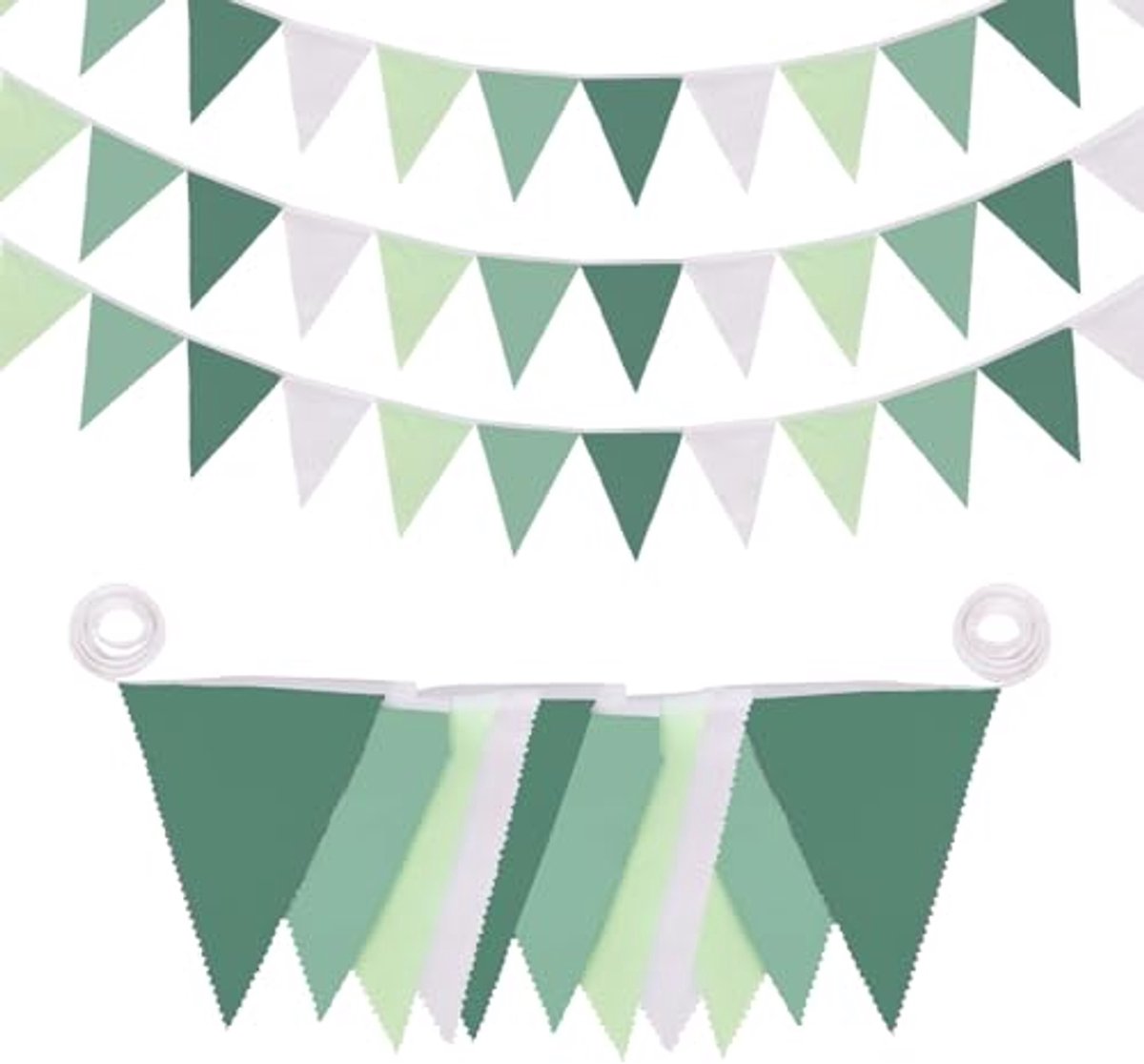 Slinger, 10M Saliegroene Vlaggetjesslinger Voor Feestversiering, Driehoekige Vlaggetjes Van Stof, Groene Vlaggetjesslinger Voor Buiten, Vlaggetjesslinger Voor Zomerse, Golf-, Jungle-, Verjaardags- En Bruiloftsfeesten, Groen-wit