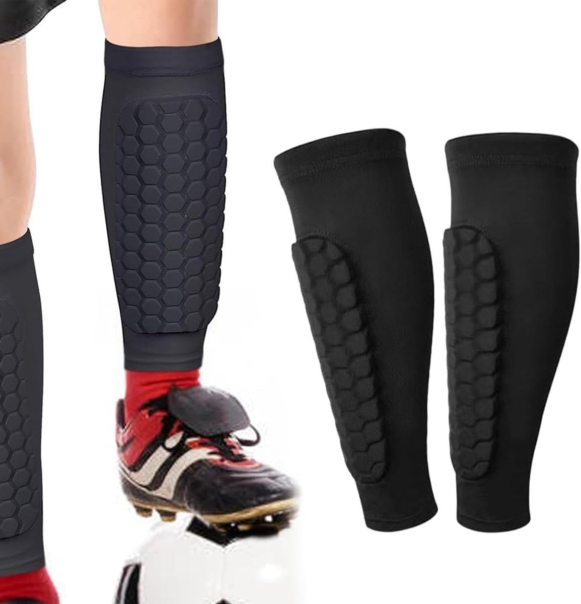 Ergonomische scheenbeschermers voor voetbal en skiën, comfortabele en elastische schokabsorptie, ideaal voor sportactiviteiten.