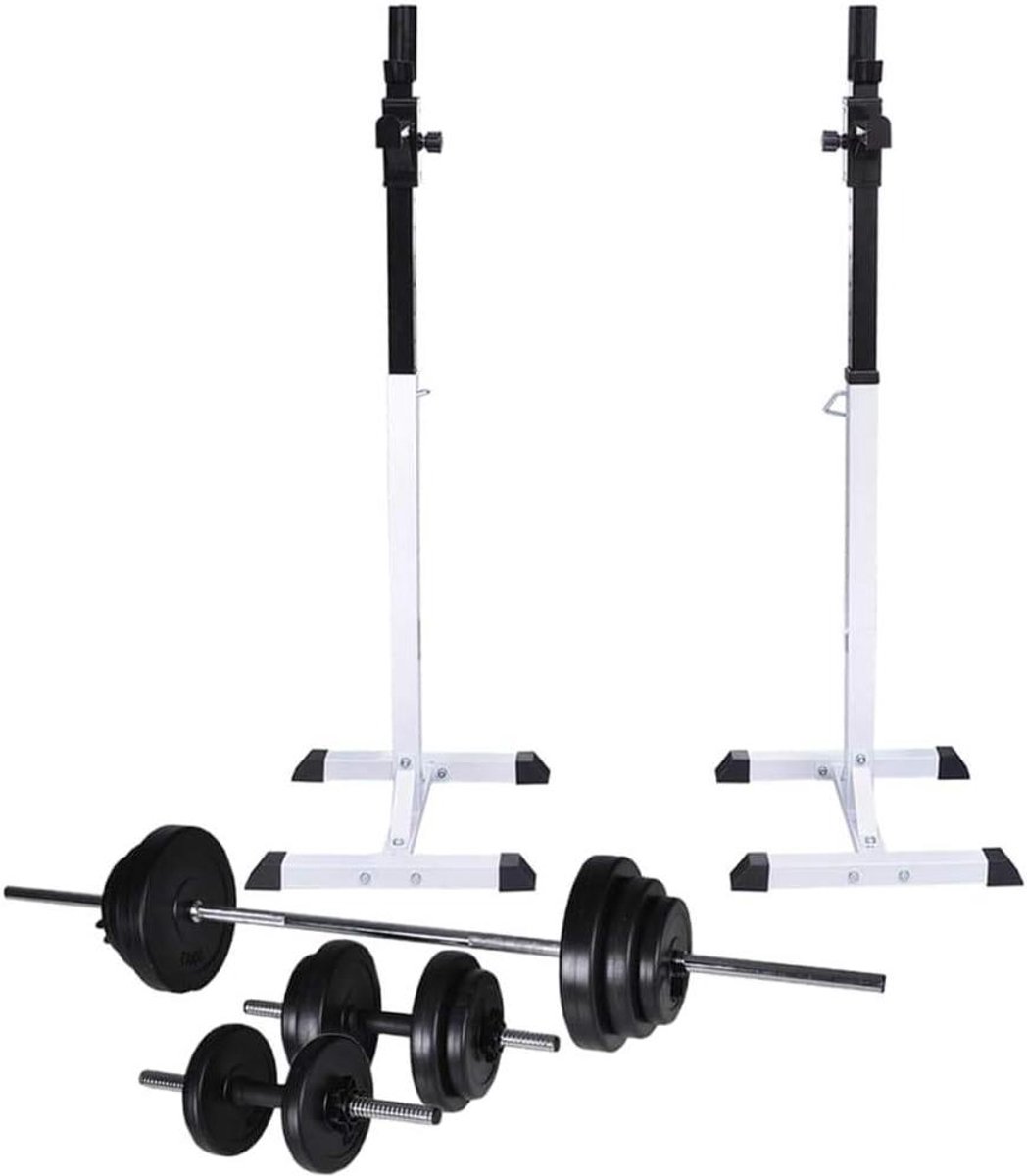 Halterstation met Halterset - Squat Rack Station - Krachtraining Thuis - In Hoogte Verstelbaar - Max 80 kg - Wit Zwart