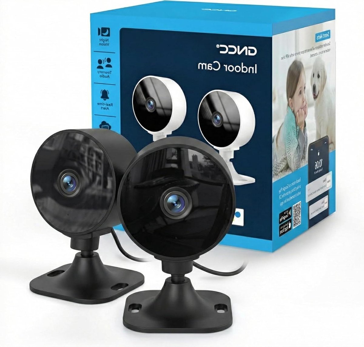 Wifi Camera Kit - Binnen Camera - Huis Bewaken - Nachtzicht Tot 10m - 2 Stuks - Zwart