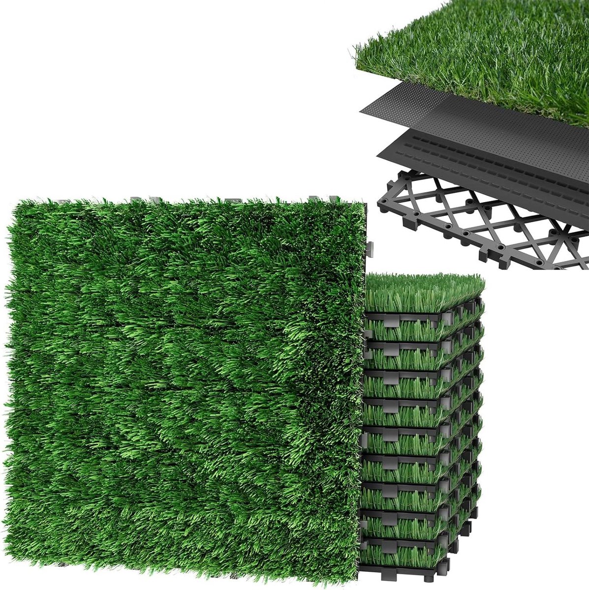 Kunstgrastapijt - Grasmat Tegels - Terras Decoratie - UV-bestendig Materiaal - 30x30 cm 33 stuks - Groen