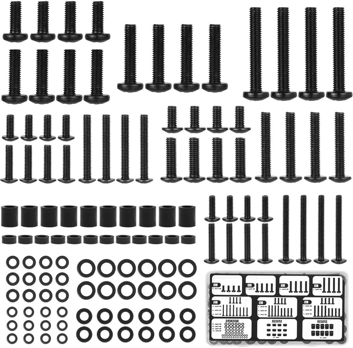 Vesa Schroefset - Bevestigingsmateriaal TV - TV Ophangen - 122 Delige Set - M4 tot M8 - Zwart