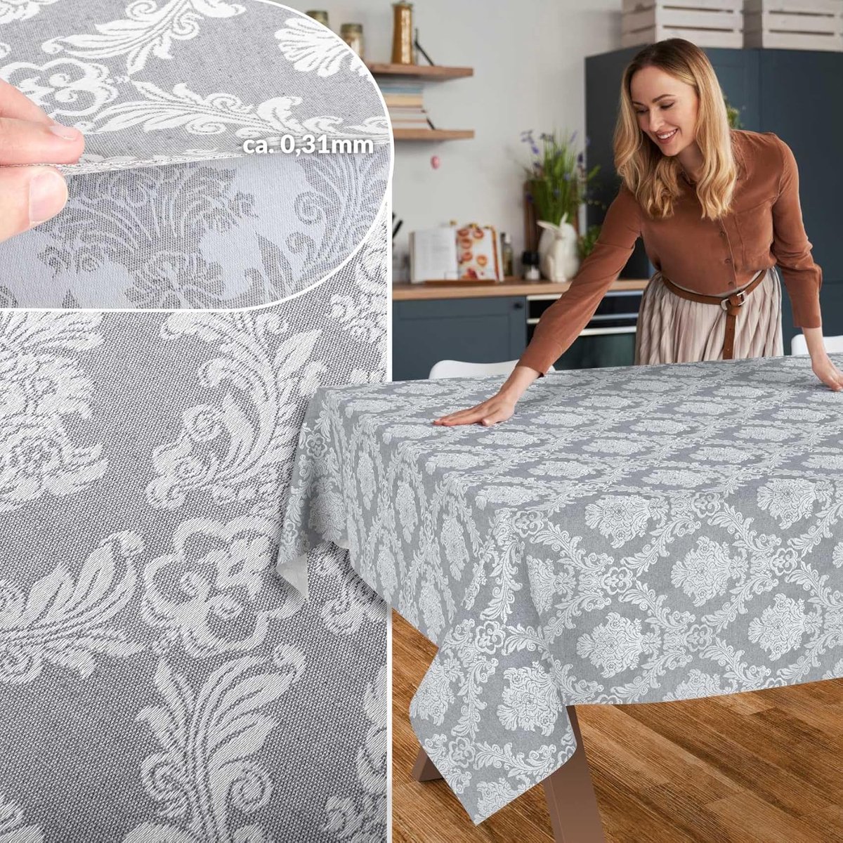 Waterafstotend Ovaal Tafelkleed Katoen Polyester – Barok Grijs – 220x140 cm