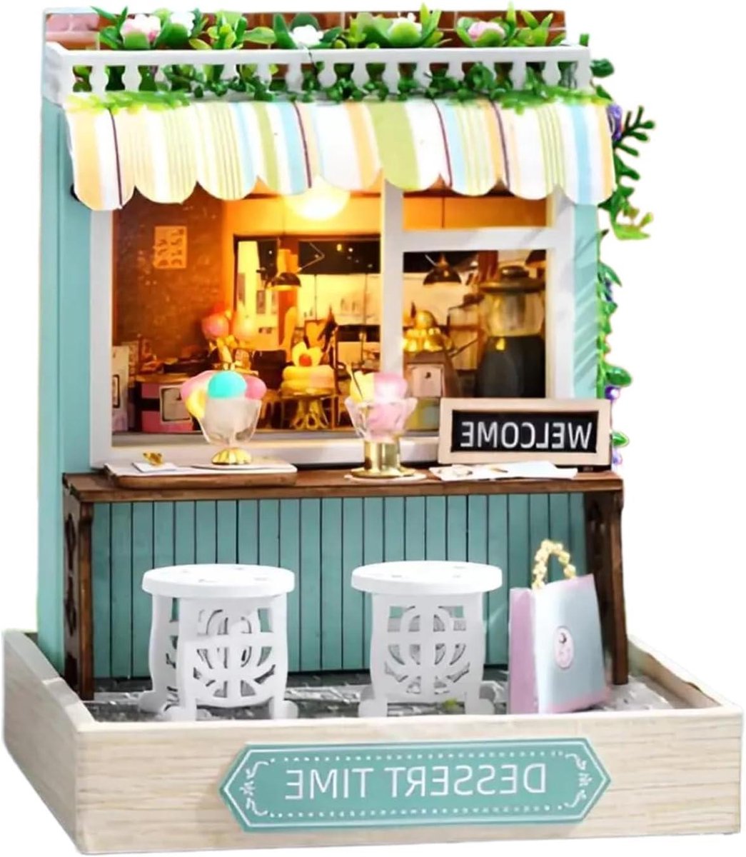 Poppenhuis Bouwpakket,Houten Miniatuur Puzzels met Licht - Klein Poppenhuis Bouw Knutselset,Voor Volwassenen Tieners Woonkamer Slaapkamer Tafel Keuken Kantoor Plank Appartement Kerst