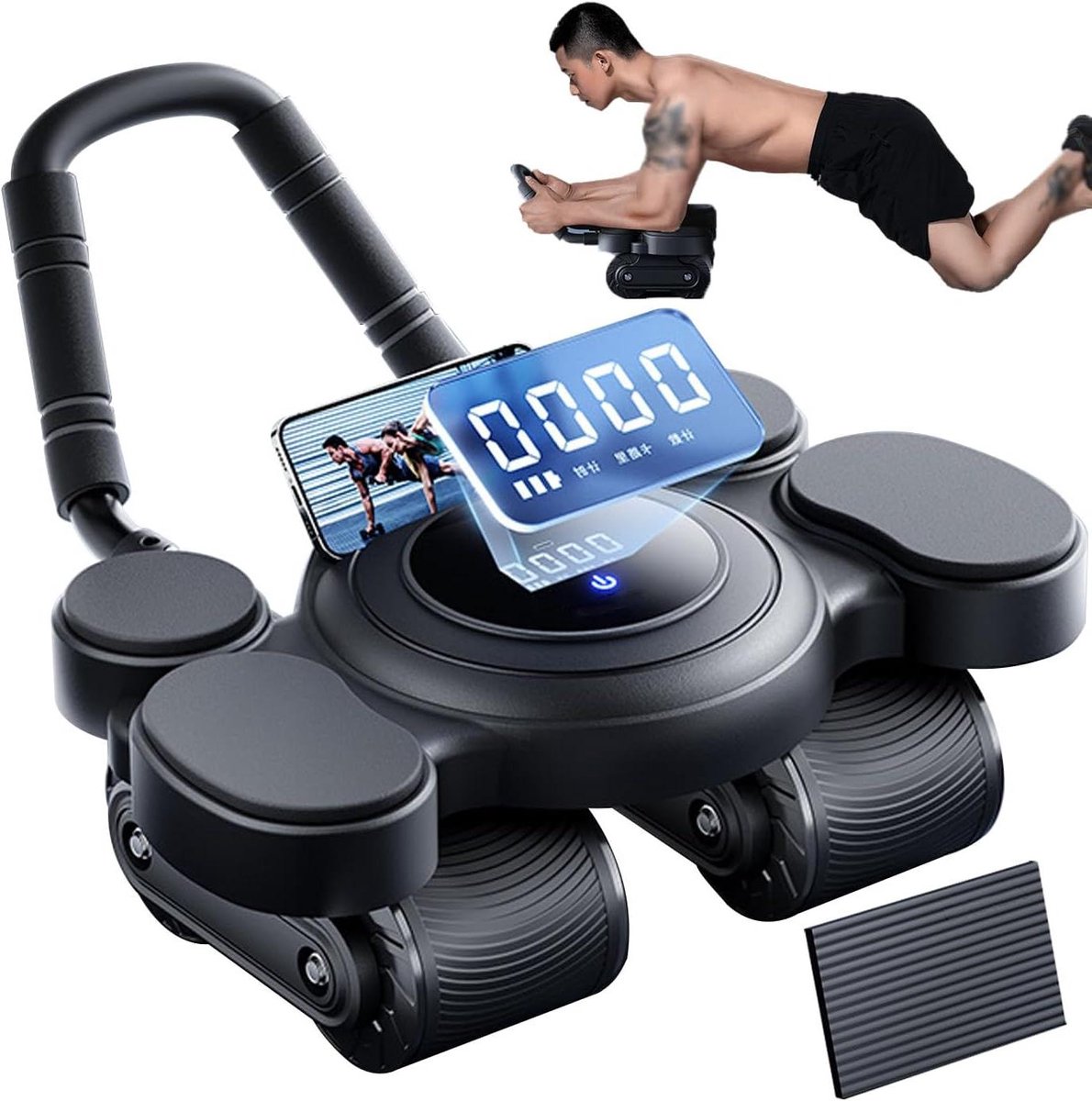 Ab Roller Wheel met elleboogondersteuning, digitaal display voor het tellen van calorieën, automatische rebound buikspieren, trainingsapparatuur voor thuis, gym, fitness