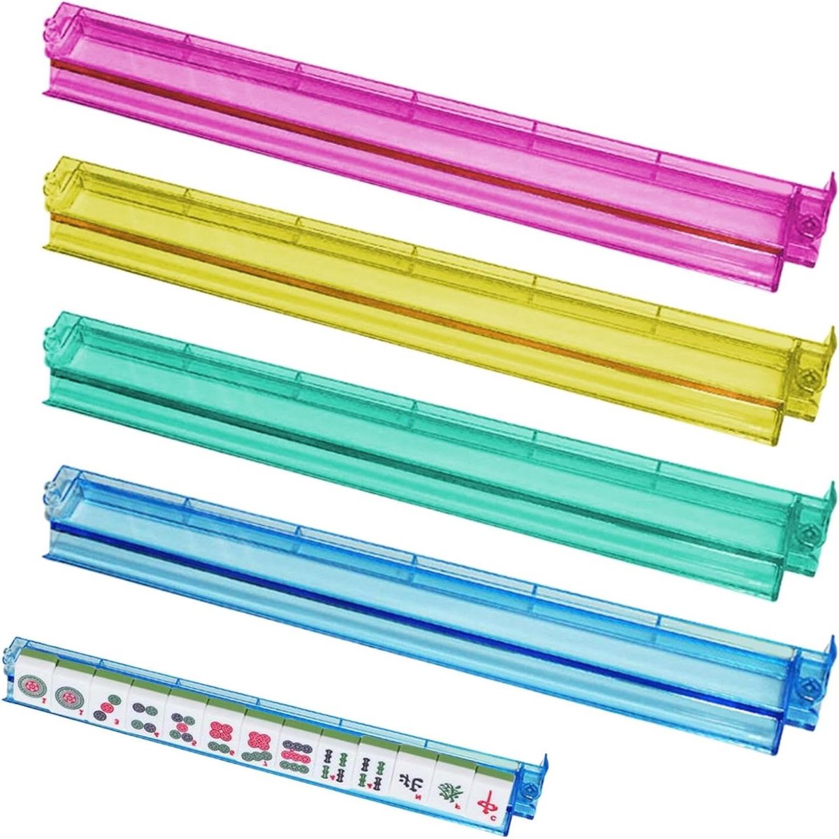 Mahjong Rekken - Met Pushers - Spel Organisatie - Stevig Acryl - 4 Stuks - Multicolor