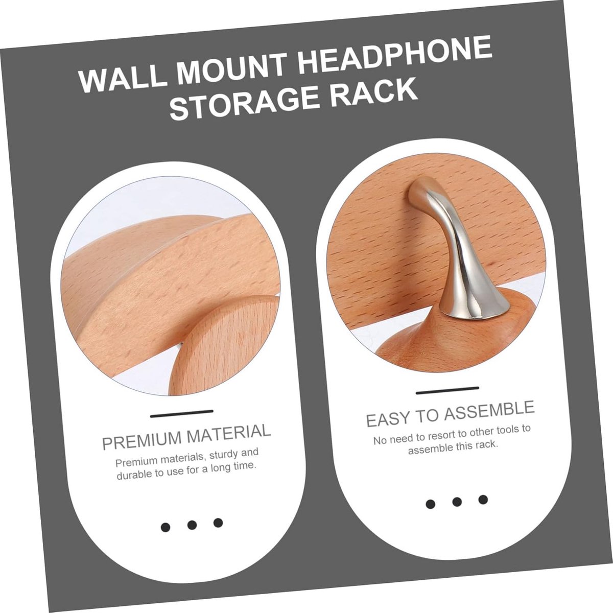 Koptelefoonstandaard Hout - Hoofdtelefoonhouder Muur - Opbergen Oortjes - Massief Houten Constructie - 2 Sets - Houtkleur — cadeau in Gadgets - foto 2