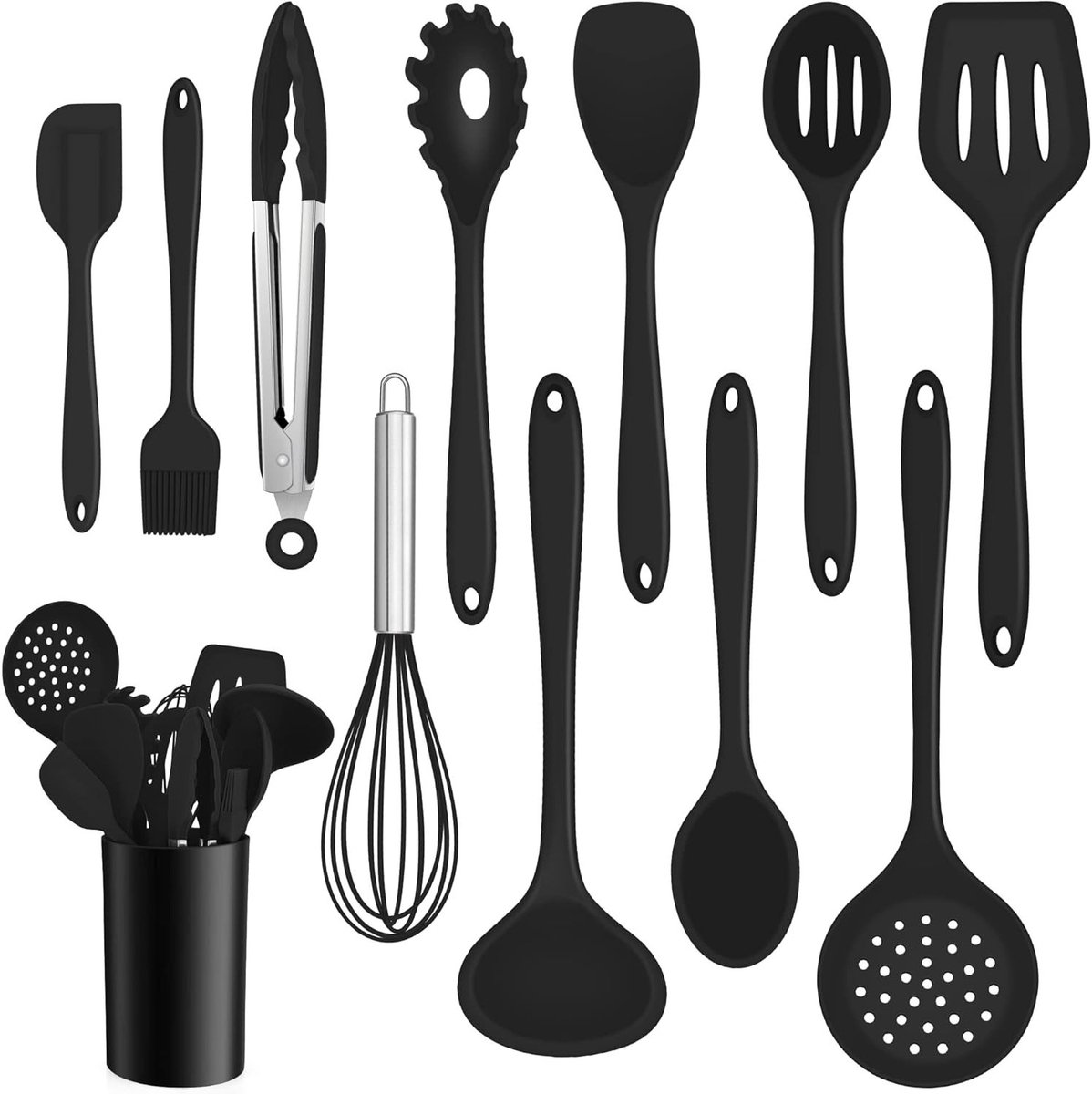 Complete 12-delige Silicone Kookset, Hittebestendig Keuken Gereedschap, Antiaanbak Coating