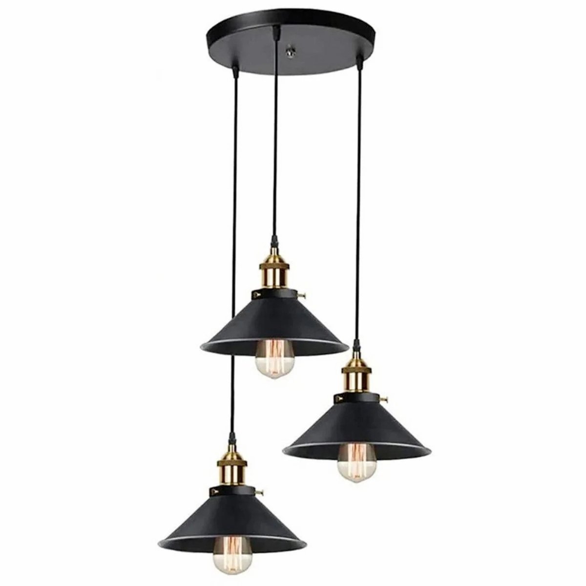 CINK Lux® Industriële Hanglamp 3-Lichts – Vintage Plafondlamp met E27 Fitting – Zwarte Metalen Hanglamp voor Eetkamer, Keuken, Woonkamer & Bar