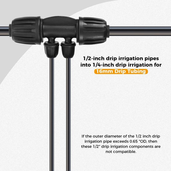 NTHProducts - 1/2 Inch naar 1/4 Inch Tubing Irrigation Fittings - Anti-lek Lock Barbed Tee Connectors - Zwart - Drip Irrigation Connectors - 20 Stuks -... van Nthproducts — afbeelding 3