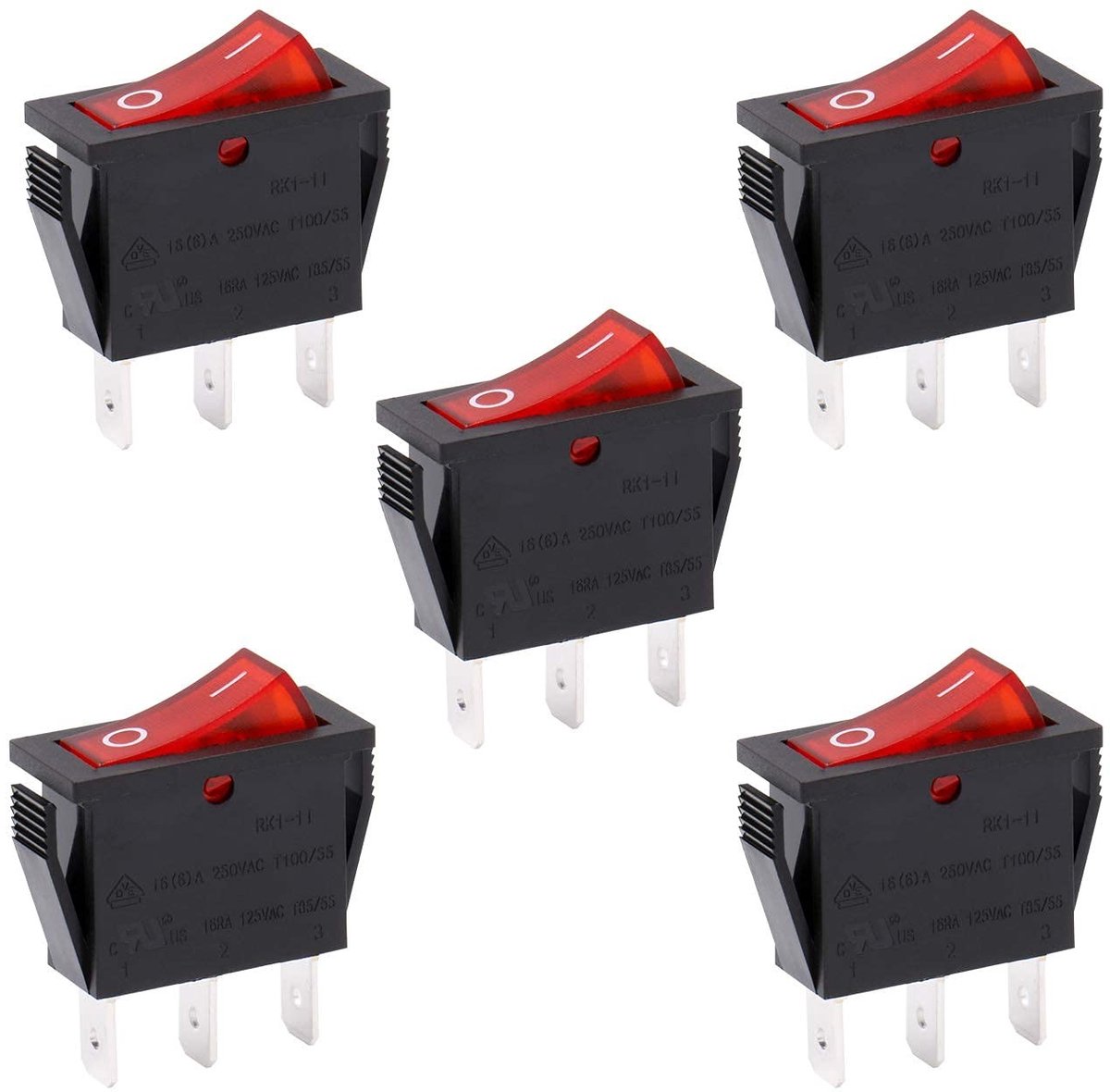 IMstore - Rocker Switch - ON-OFF Schakelaar - 16A Capaciteit - Rood - Toggle Switch - Voor Panelen - 5 Stuks