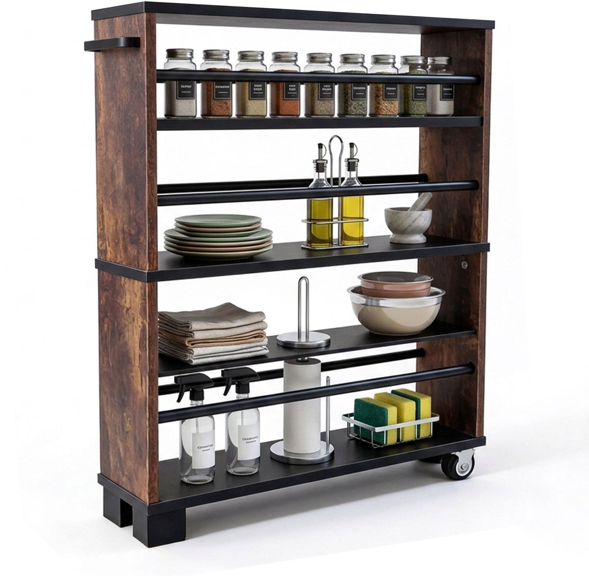 Nichewagen - industrieel - 13x80x50 cm - zwart en bruin