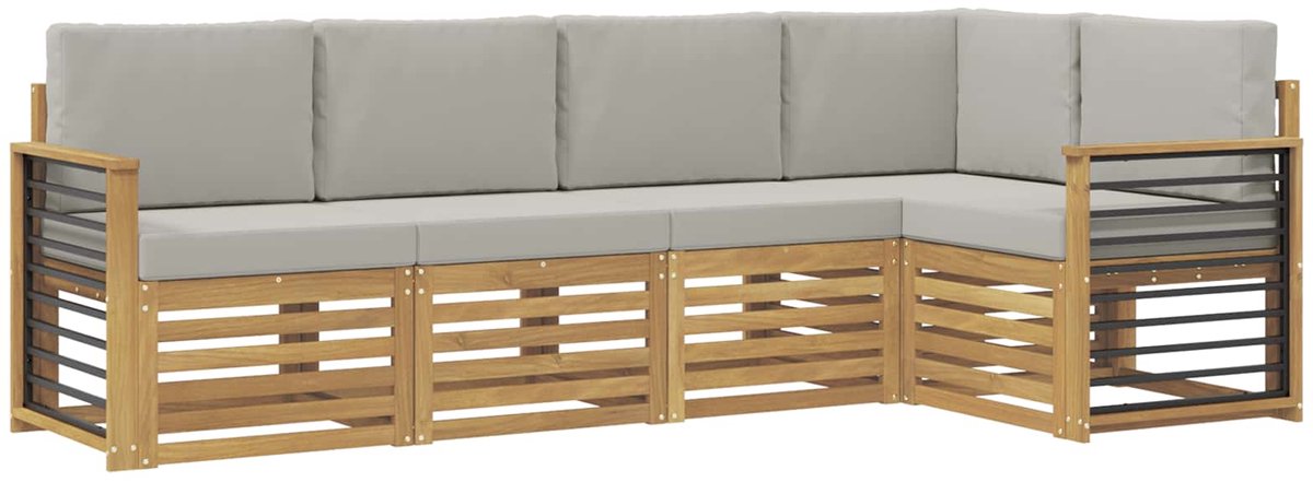 vidaXL Buiten - bank - set - 5 - st - 5-zits - Wit - en - Lichtgrijs - Polyester Wit en Lichtgrijs