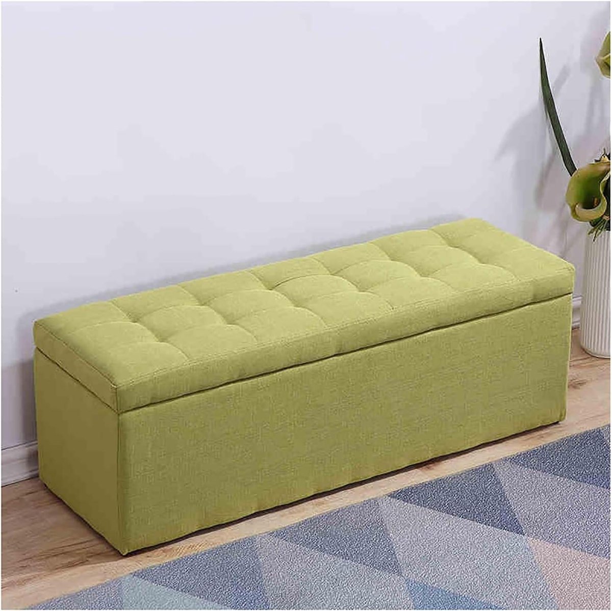 Opbergbank Gestoffeerd - Voetenbank Schoenenrek - Woonkamer Hal - Massief Houten Frame - 70x40x40cm - Groen