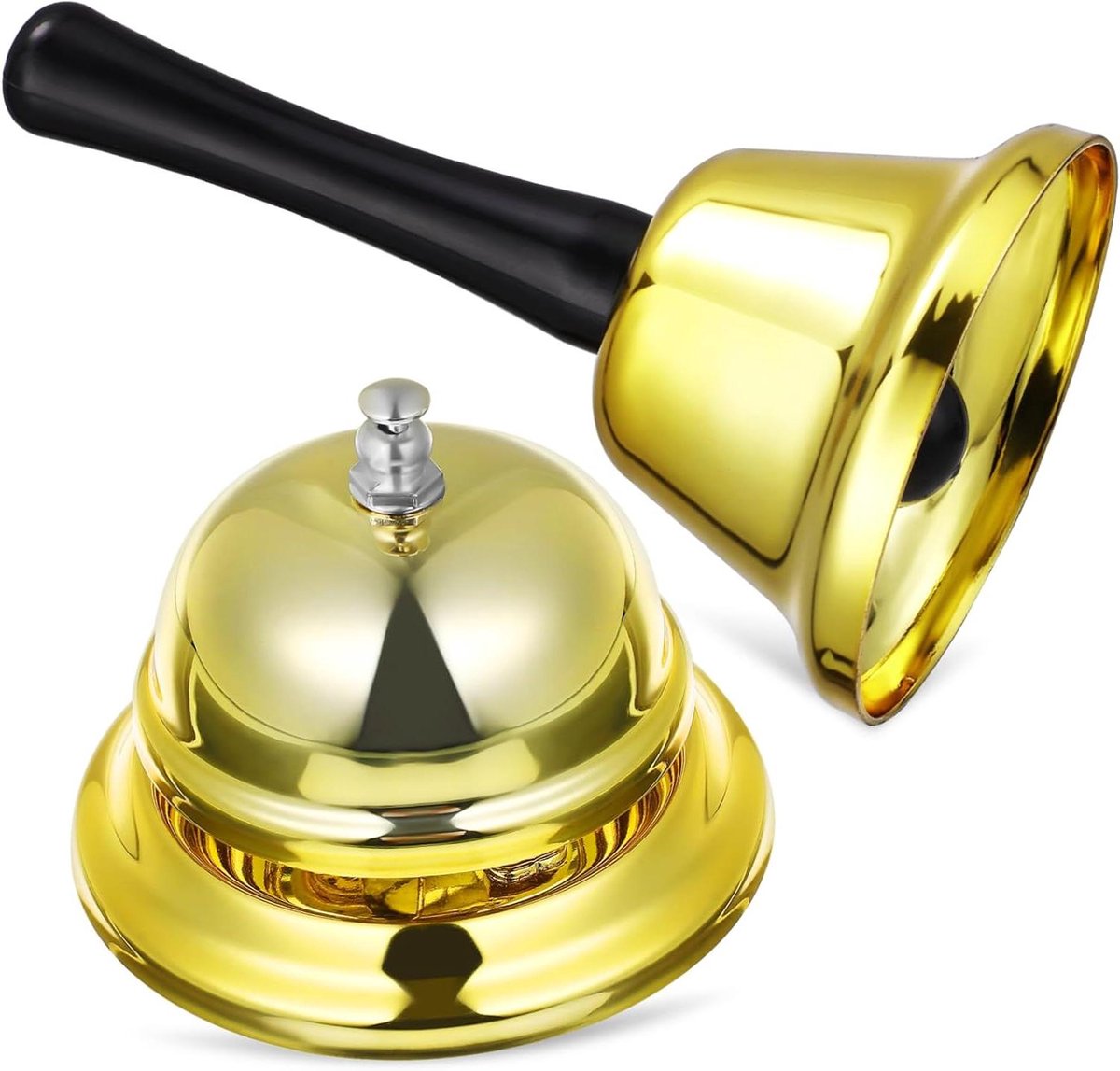 Handbellen Set - Oproepbellen Receptiebellen - Personeel Oproepen - Dubbele Functie - 13 cm - Goud