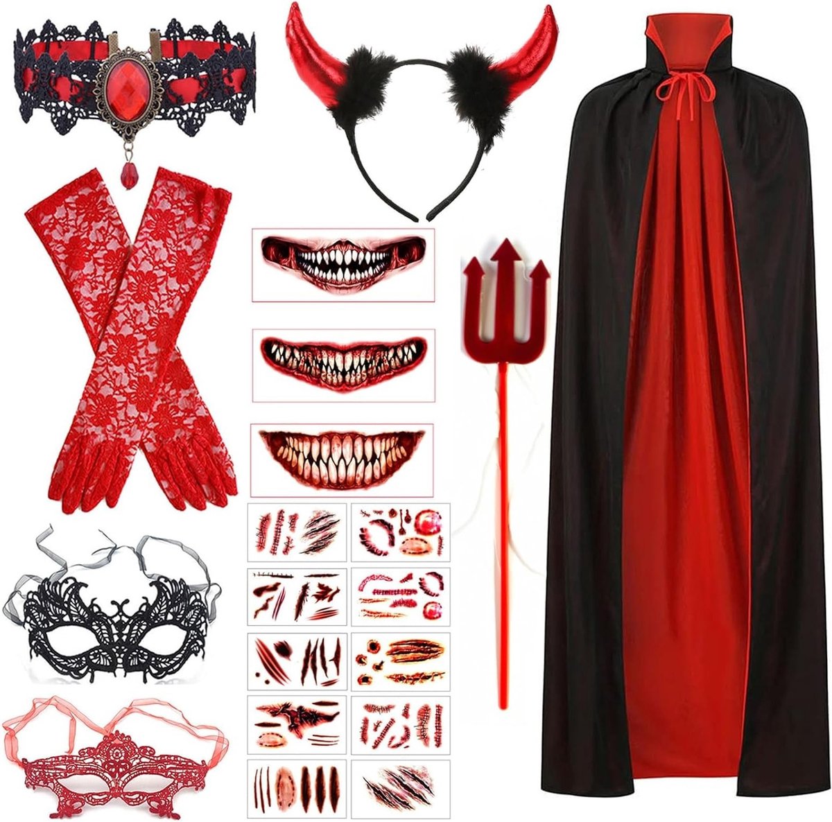 Vrouwelijk Halloween Kostuum met Duivelscape voor Themafeesten, Cosplay en Carnaval
