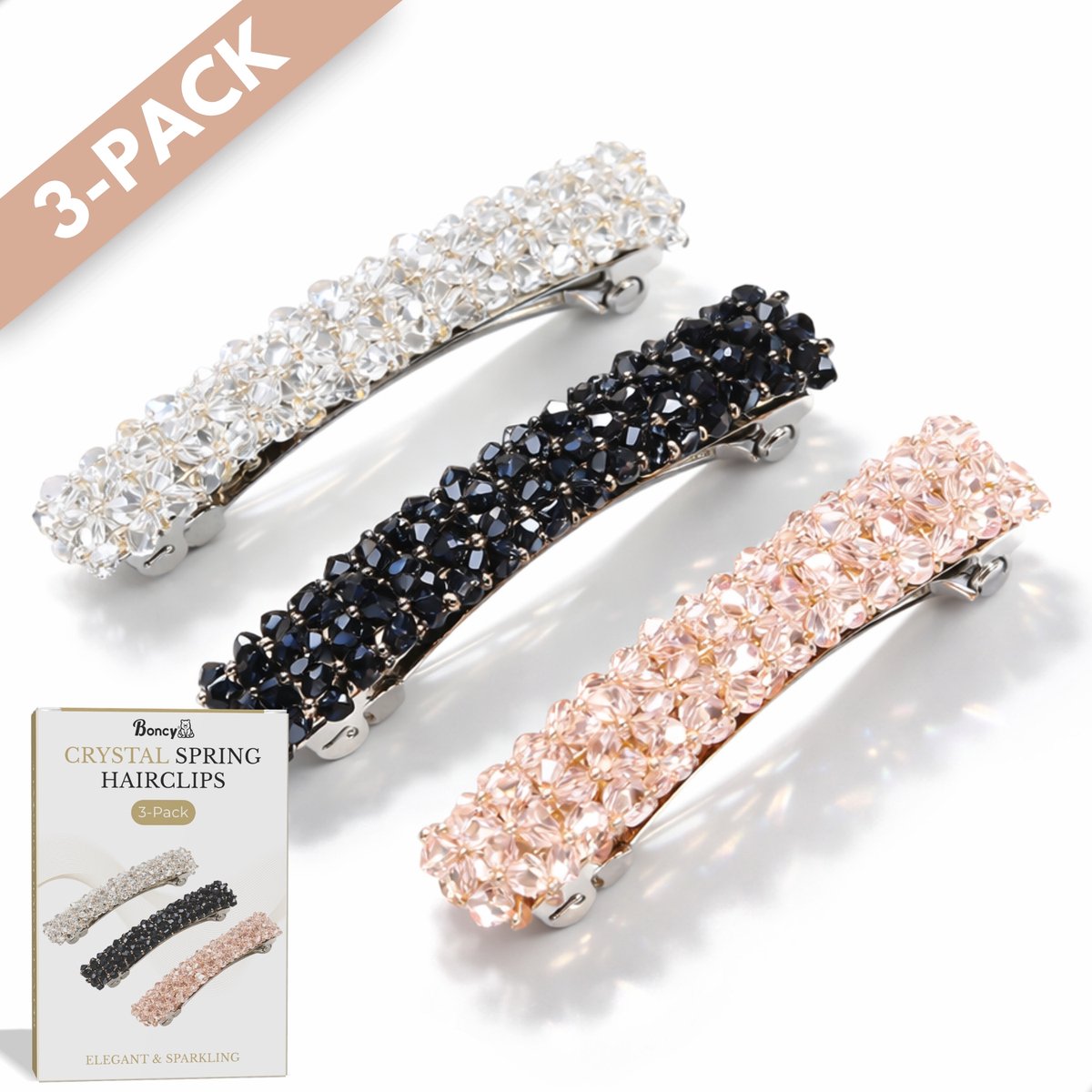 Boncy® Haarklem set 3 Stuks - Kristallen Haarspeld Dames - Haarclip Haarspeldjes Meisje - Haarklemmen Groot - Haar Accessoires Vrouwen - Kapper Haarspelden & Clips