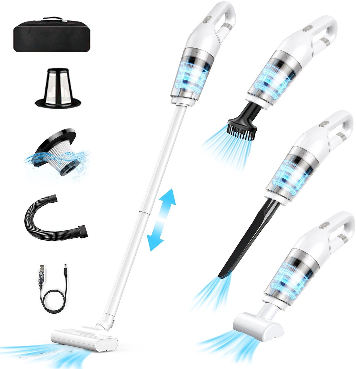 MIVRAY Steelstofzuiger Stofzuiger 4-in-1 - Lichtgewicht Oplaadbare Stofzuiger Met 350 ml Inhoud En 10000Pa - Voor Auto En Thuisgebruik - ABS - Zwart