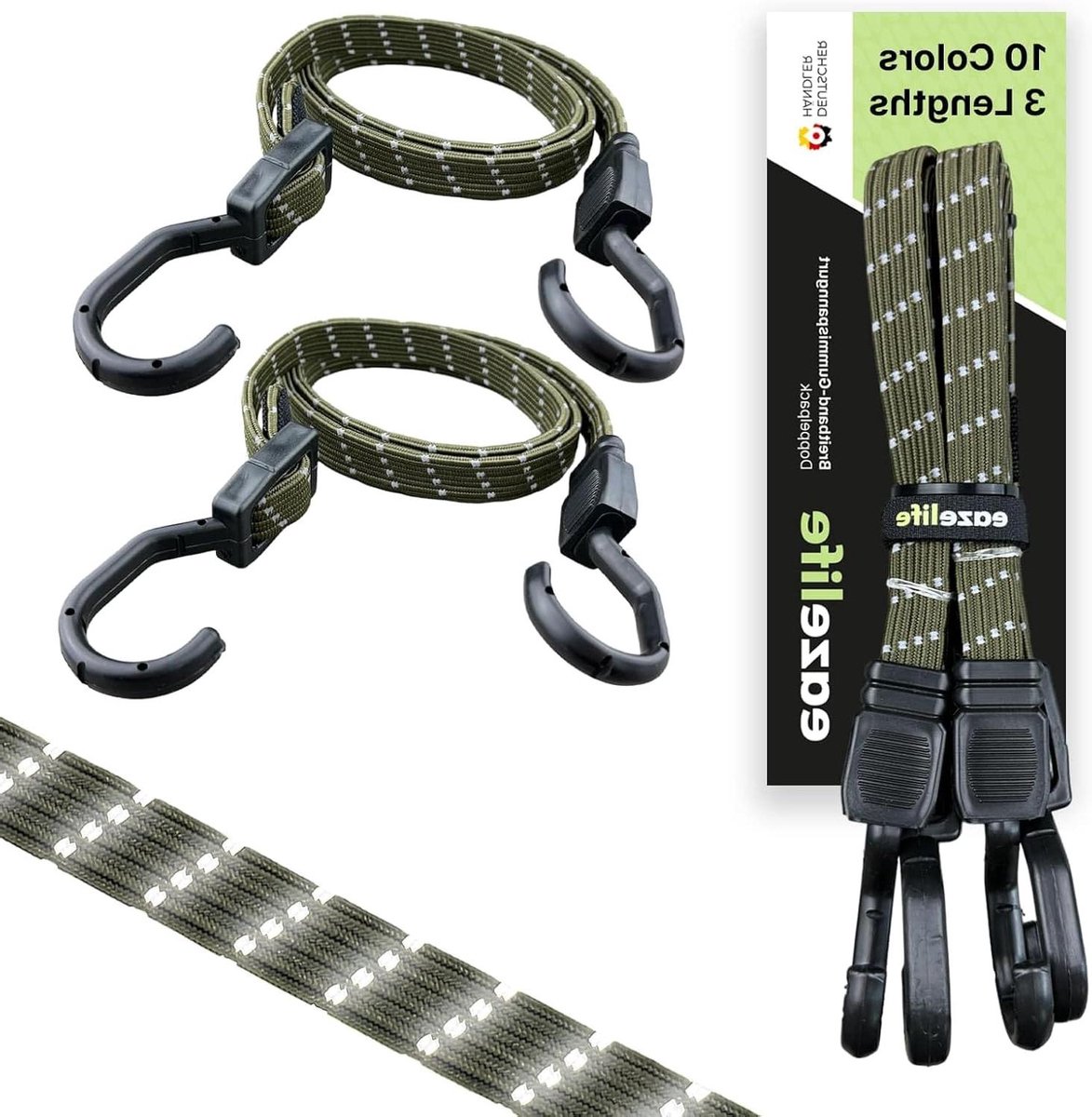 Rubberen Spanbanden Set - Expander Banden - Goederen Zekeren - Verstelbaar met Haken - 100 cm - Mosgroen