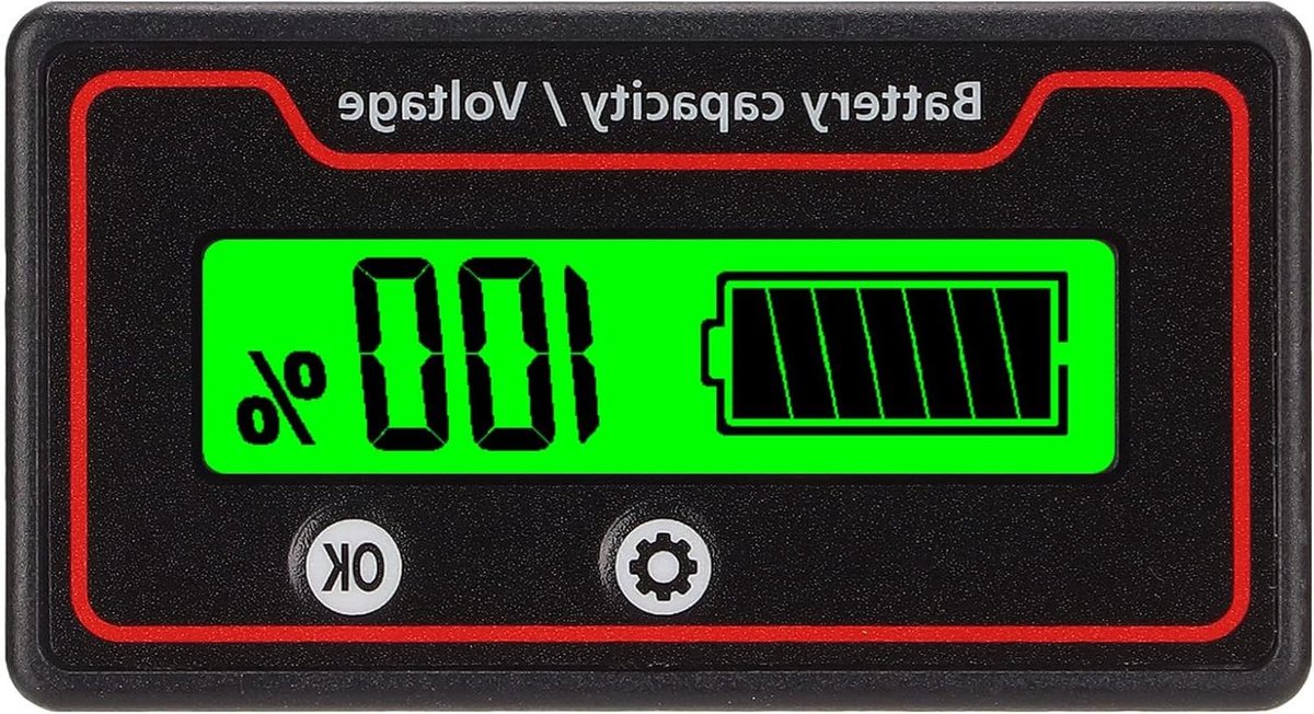 Batterijmeter - Capaciteitsmeter Spanningsmeter - Batterijstatus Monitoren - Instelbaar Alarmpercentage - 12-84V - Groen