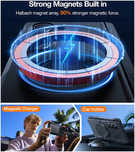 TORRAS Armor Stand Hoesje Geschikt voor Samsung Galaxy Z Fold 6 - Compatibel met MagSafe - Back Cover met Kickstand - Zwart