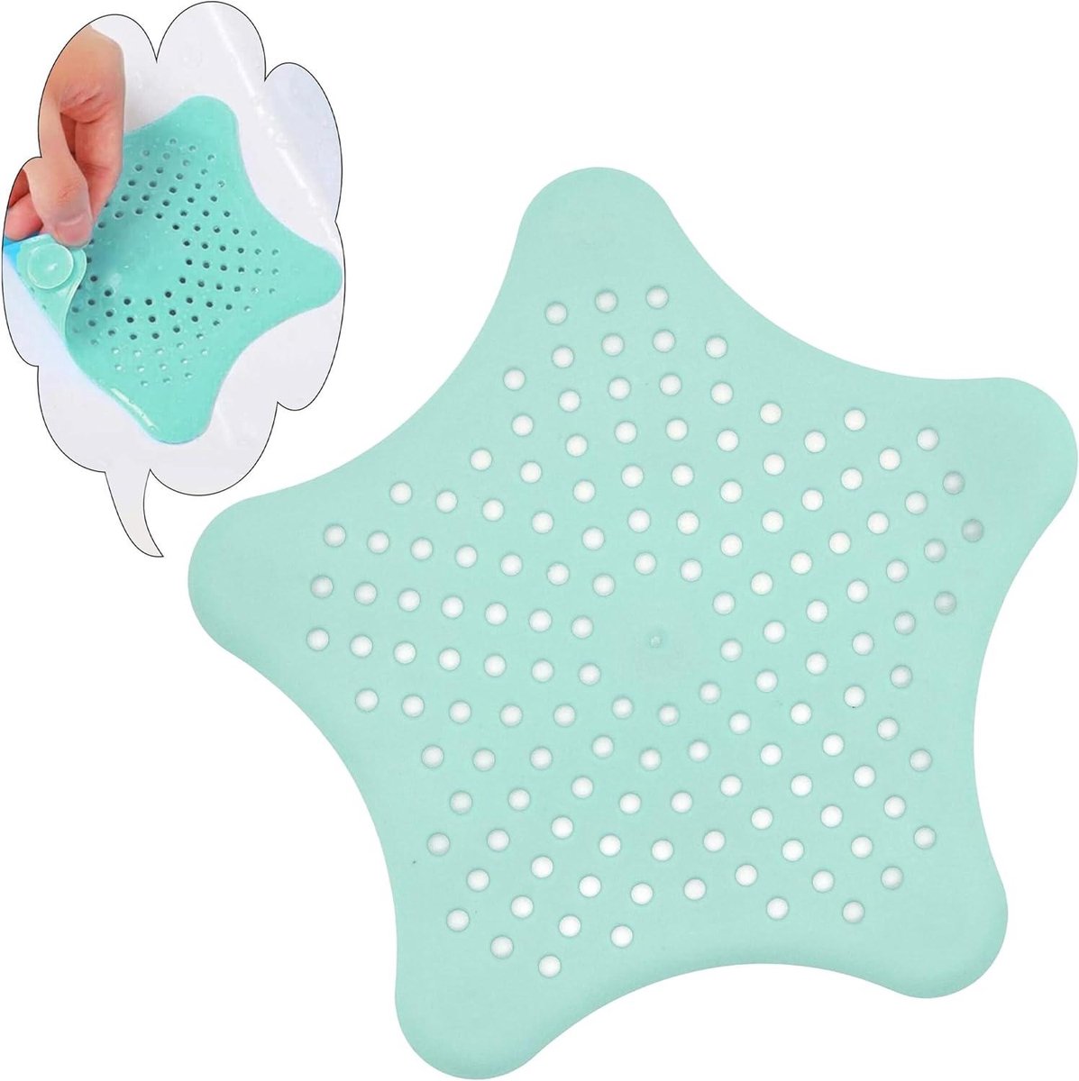 Afvoerzeef Ster - Haarvanger Spoelbak - Keuken en Bad - 5 Zuignappen - 14x14 cm - Groen