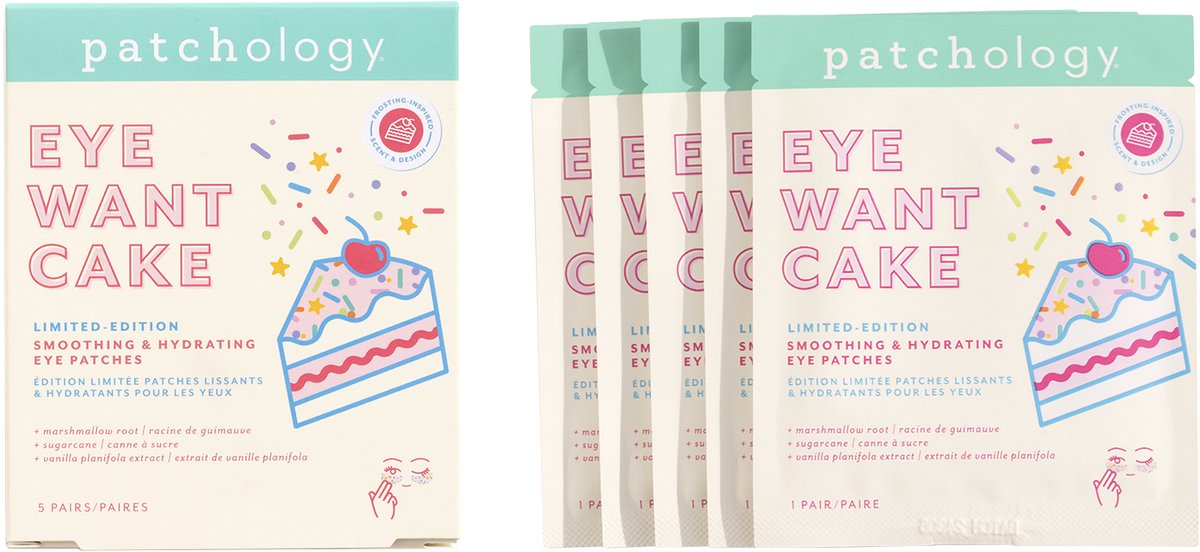 Patchology Eye Want Cake Eye Gels - 5 paar - Hydraterende & Smoothing Under‑Eye Gelpatches – No‑Slip Oogpatches Met Suikerriet‑ & Marshmallow Root‑extract – Frisse, Gehydrateerde Oogopslag – Self‑Care & Make‑Up Boost