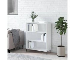 Gecheer Boekenkast, plank, moderne boekenkast, boekenkast voor woonkamer, boekenkast, lage boekenkast met 3 niveaus, rek met 3 niveaus, wit glanzend, 69,5 x 32,5 x 90 cm, van meerlaags hout