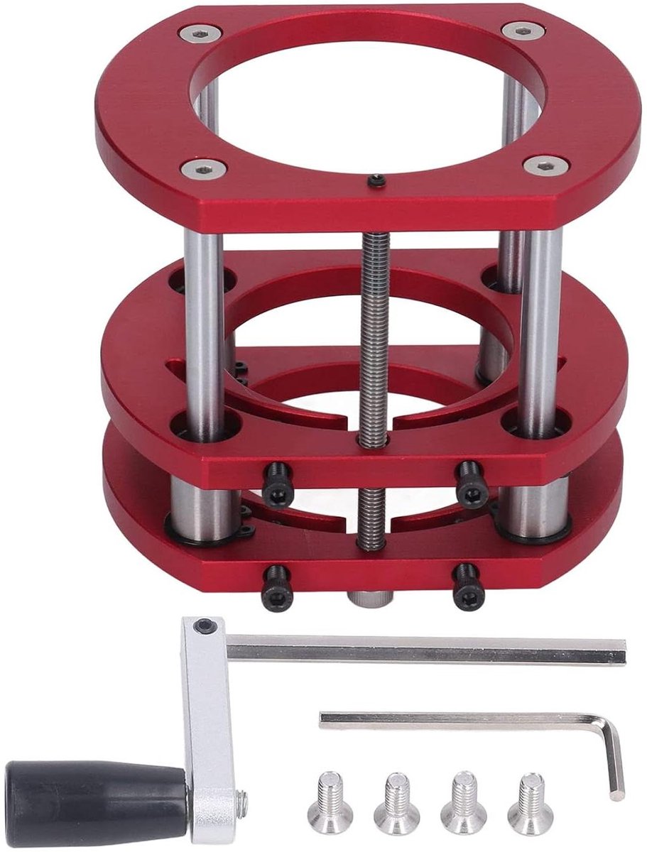 Routerlift Houtbewerking - Freeslift Tafel - Nauwkeurig Hout Bewerken - Vaste 4 Klauwklem - 64-66 mm Diameter - Rood