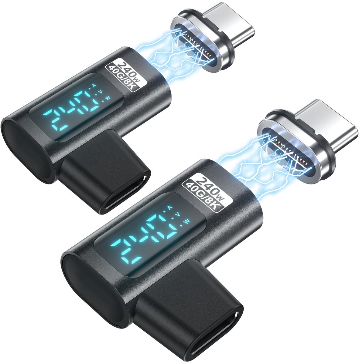 Cosensi - USB C Adapter - 90 Degree Connector - Smart LED Display - Zwart - 240W Power Delivery - Geschikt voor iPhone 16/15 - 2-Pack