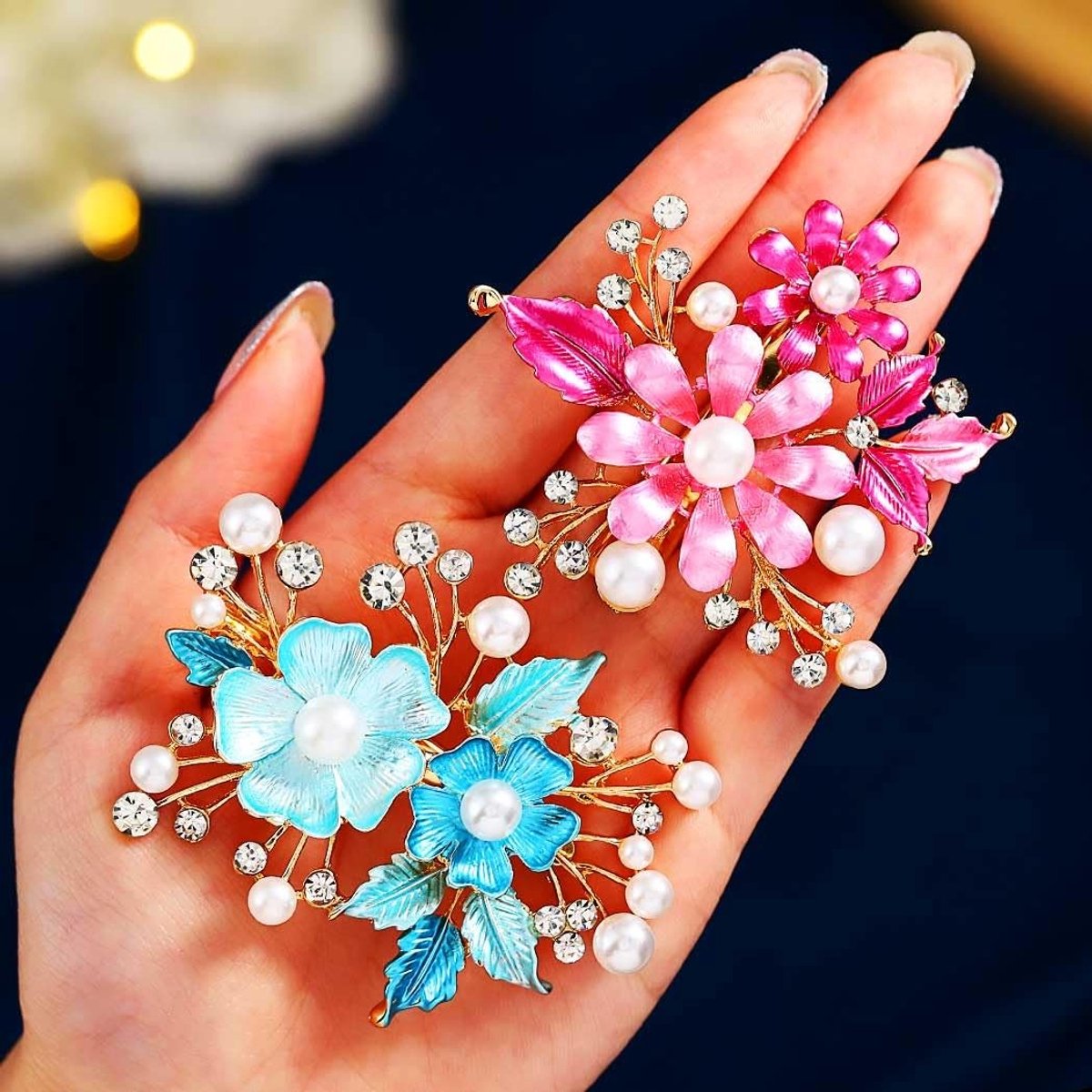 Allecto - - Haarspelden - Bloemige haaraccessoires - Elegantie voor bruiden - Pink + Blue - Vintage stijl - Geschikt voor vrouwen - 2-delige set