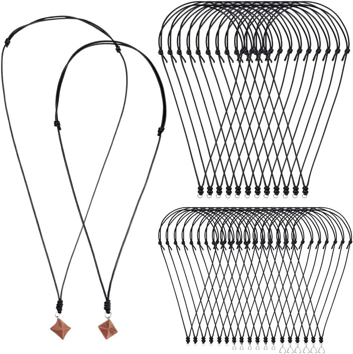 49 Stuks Waxed Cord Hangers met Verstelbare Kettingen voor Sieraden Maken, Dubbel Geknoopt en Zwart Touw, Lengte 36-87,5 cm
