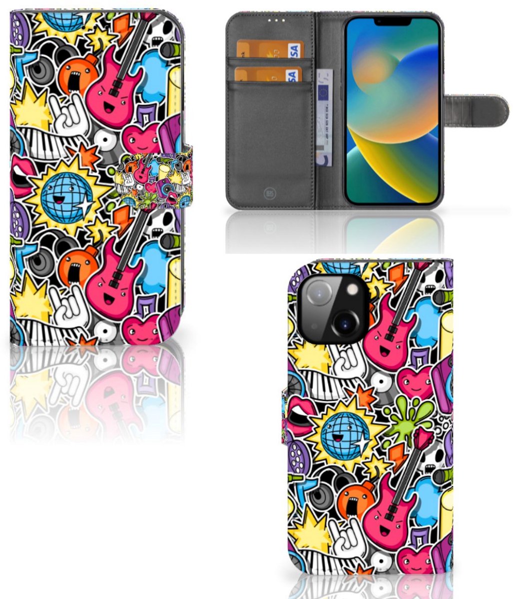 Apple iPhone 14 Wallet Case met Pasjes Punk Rock
