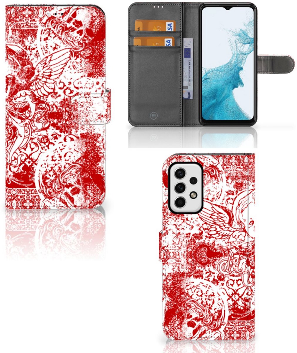 Telefoonhoesje met Naam Samsung Galaxy A23 Angel Skull Rood