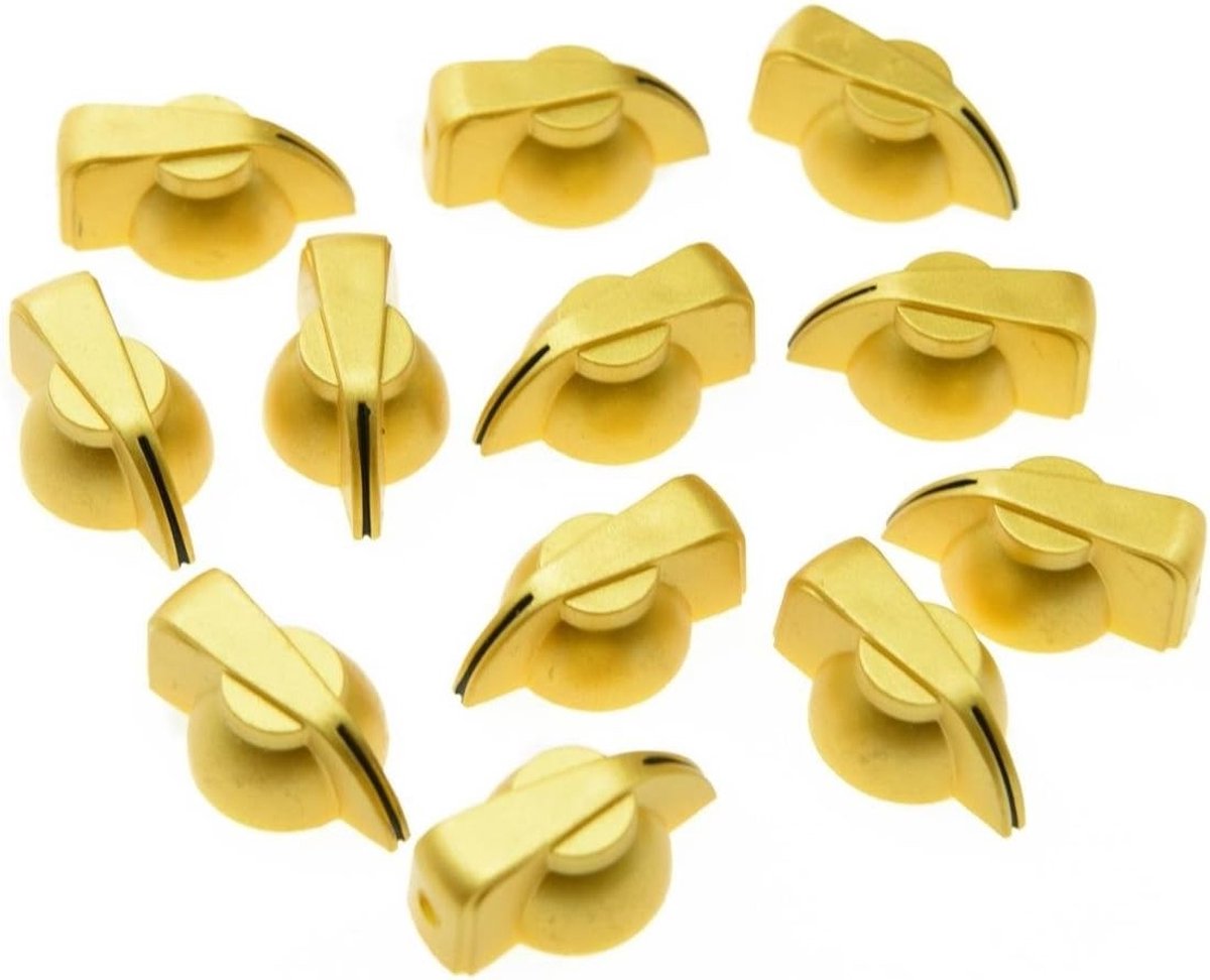 Set van 12 Platte Top Gitaar Knoppen voor Effecten, Goudkleurige Chicken Head Design