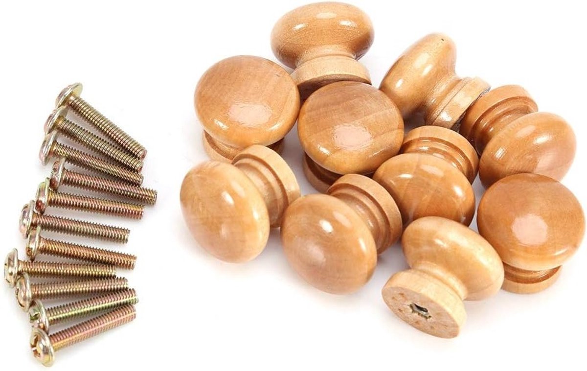 Ronde Natuurlijke Houten Kastknoppen - 10 Stuks - Ideaal voor Meubels, Kasten en Lades - 28mm