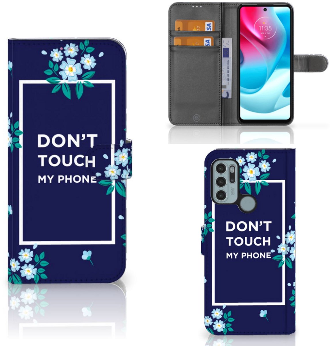 Motorola Moto G60s Portemonnee Hoesje Flowers Blue DTMP