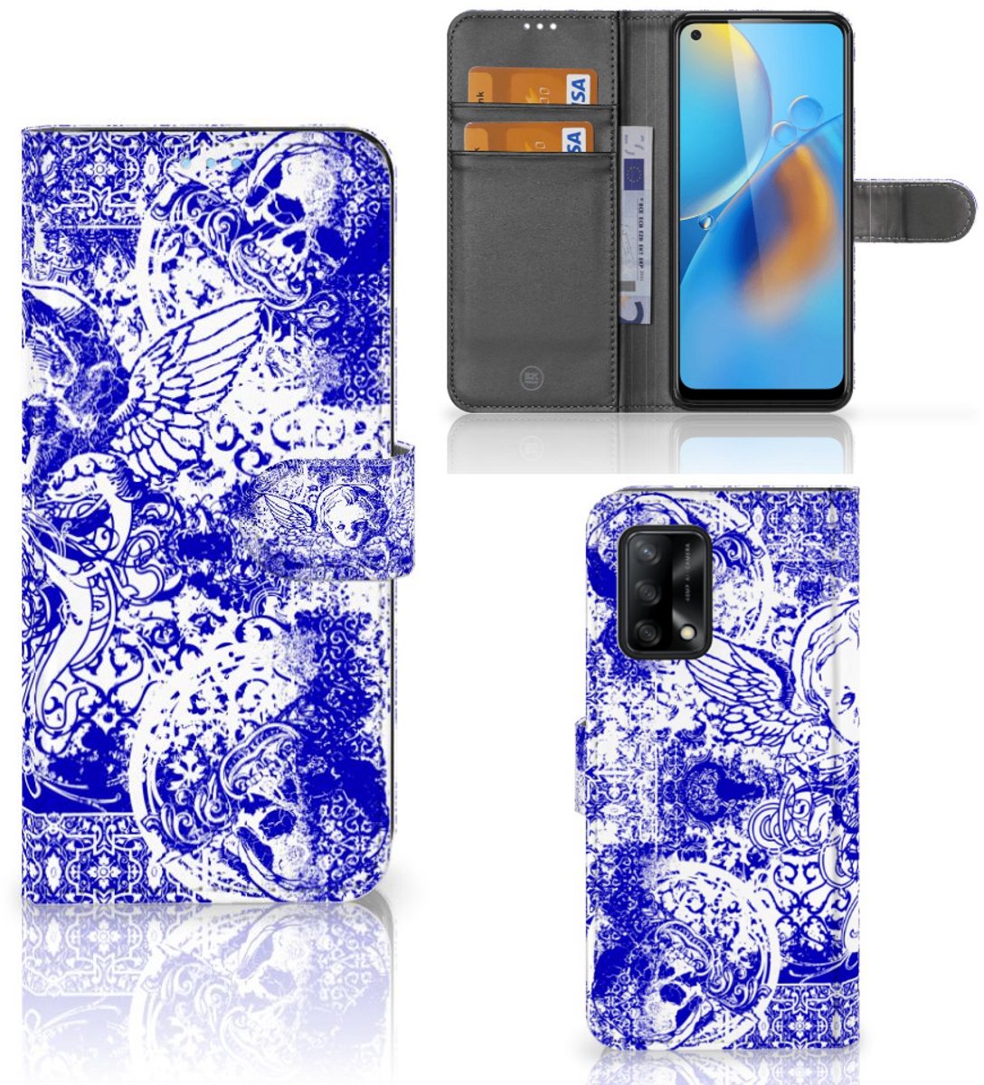 Telefoonhoesje met Naam OPPO A74 4G Angel Skull Blauw